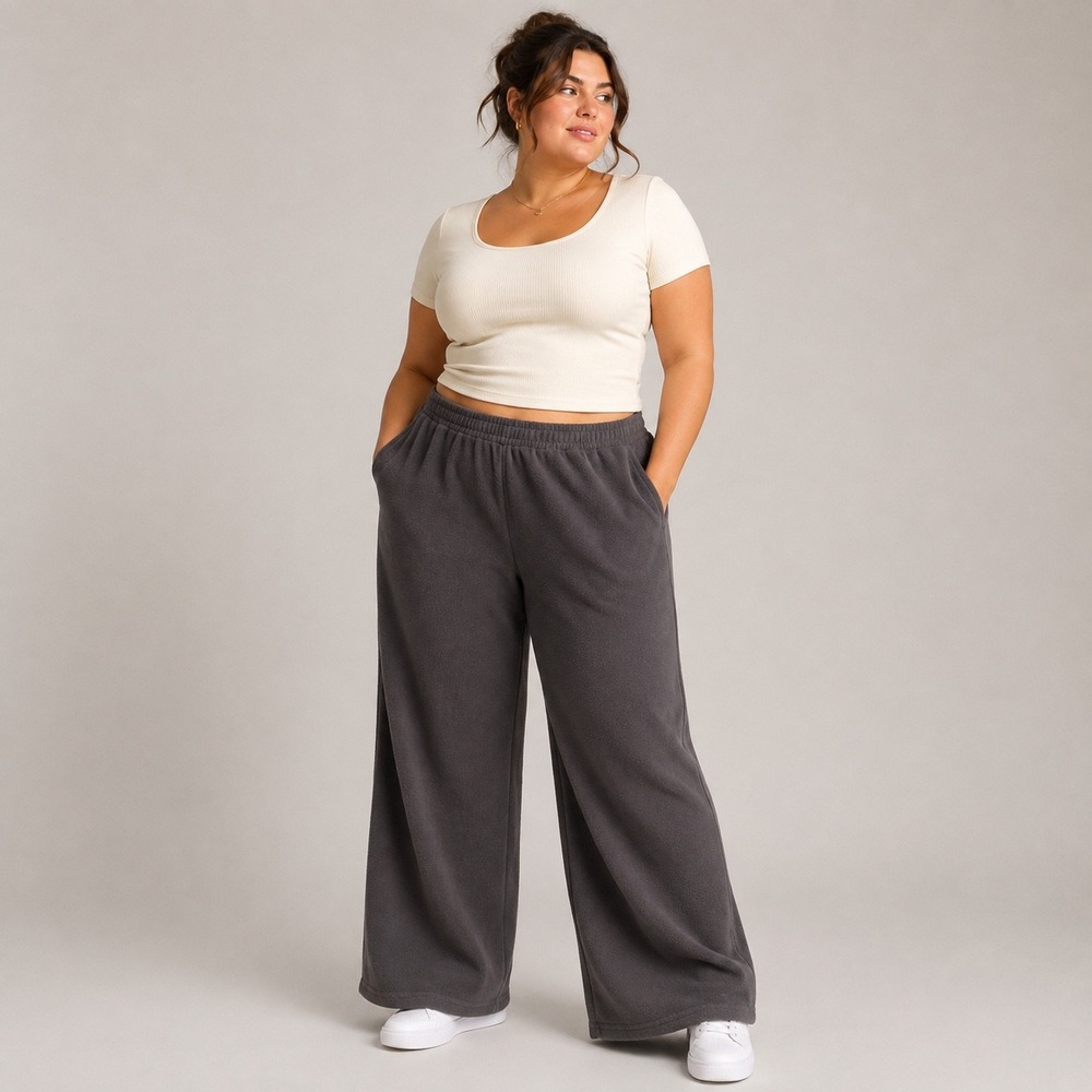 LA GROWN Sweatpants Womens XL Gray Fleece Wide Leg Loungewear High Rise Casual
